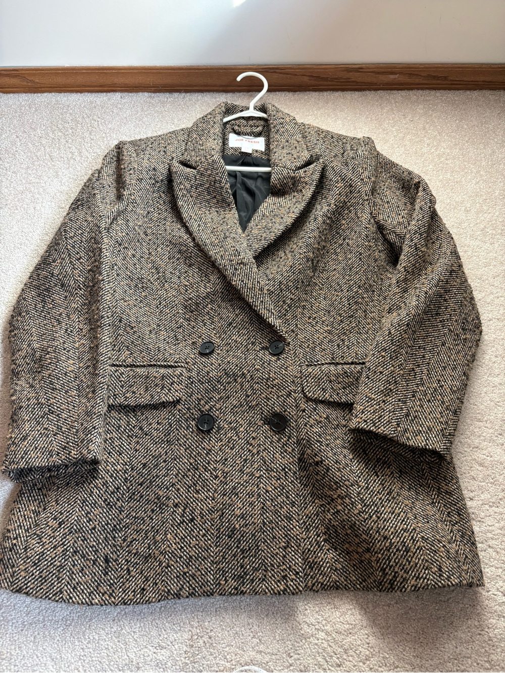 Joe Fresh Brown Herringbone Double-Breasted Pea Coat